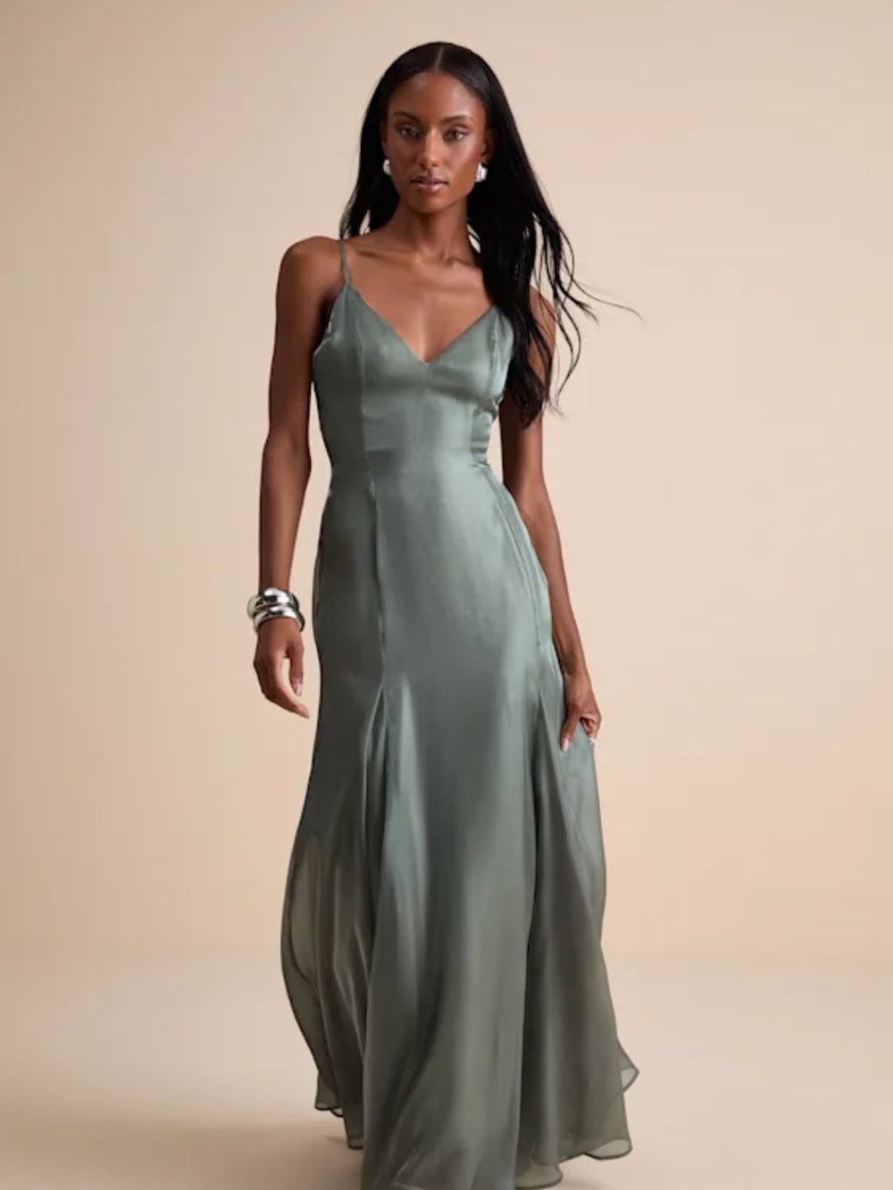 Luziel Sage Green organza maxi dress.